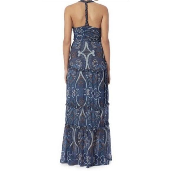 Intermix Mury 100% Silk Paisley Print Tiered Maxi Dress in Blue Boho Size Small - Picture 7 of 10